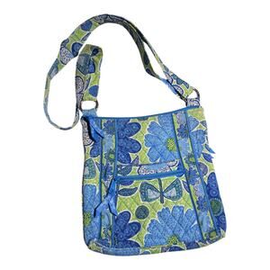 Vtg Y2K Vera Bradley Doodle Daisy Blue Green Floral Quilted Crossbody Swing Bag